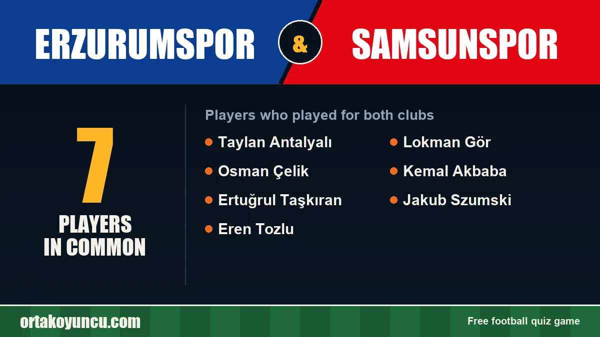 Players who played for both Erzurumspor and Samsunspor: 7 players