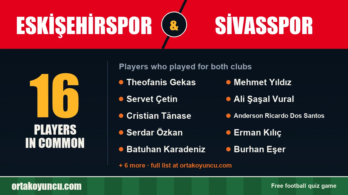 Players who played for both Eskişehirspor and Sivasspor: 16 players