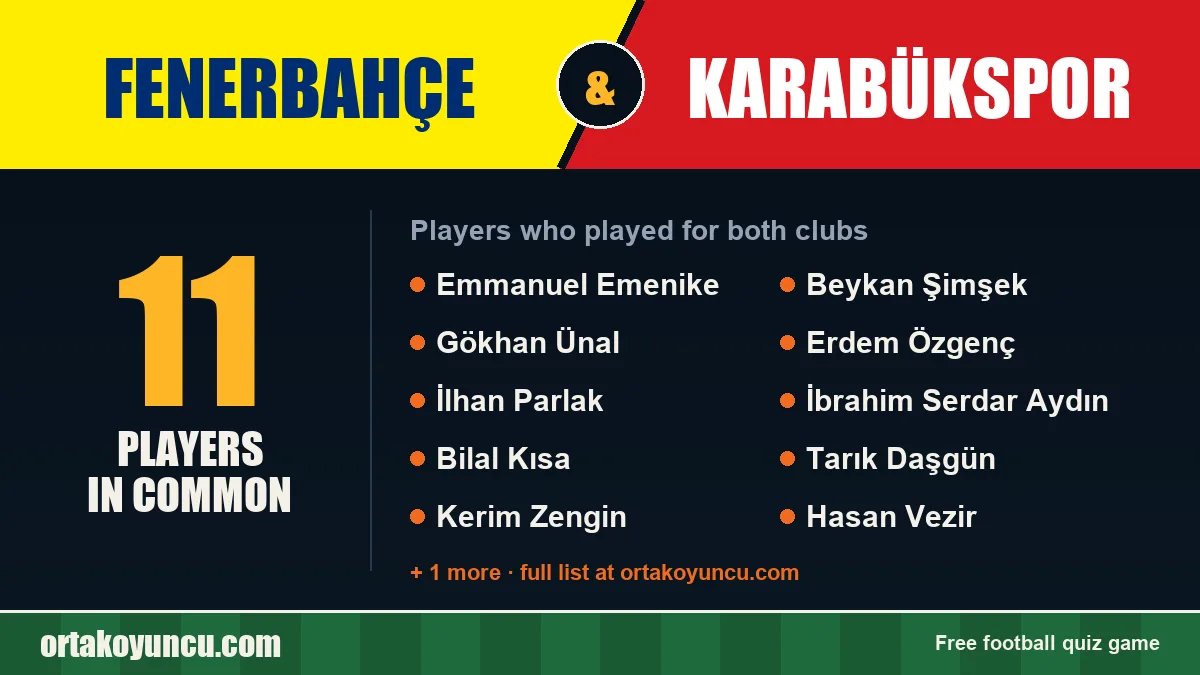 Players who played for both Fenerbahçe and Karabükspor: 11 players