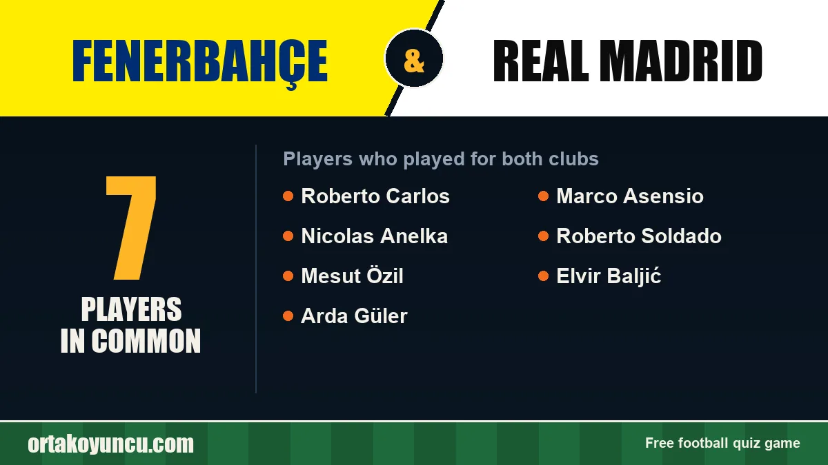 Players who played for both Fenerbahçe and Real Madrid: 7 players