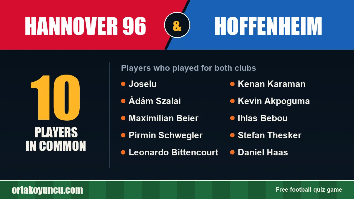 Players who played for both Hannover 96 and Hoffenheim: 10 players