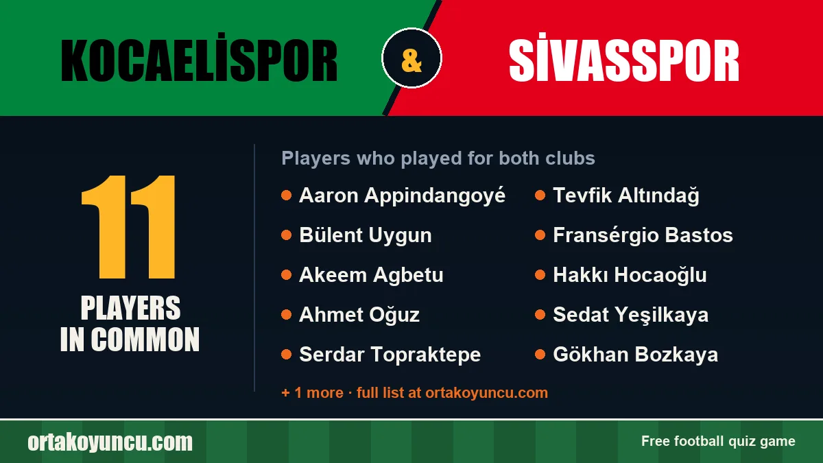 Players who played for both Kocaelispor and Sivasspor: 11 players