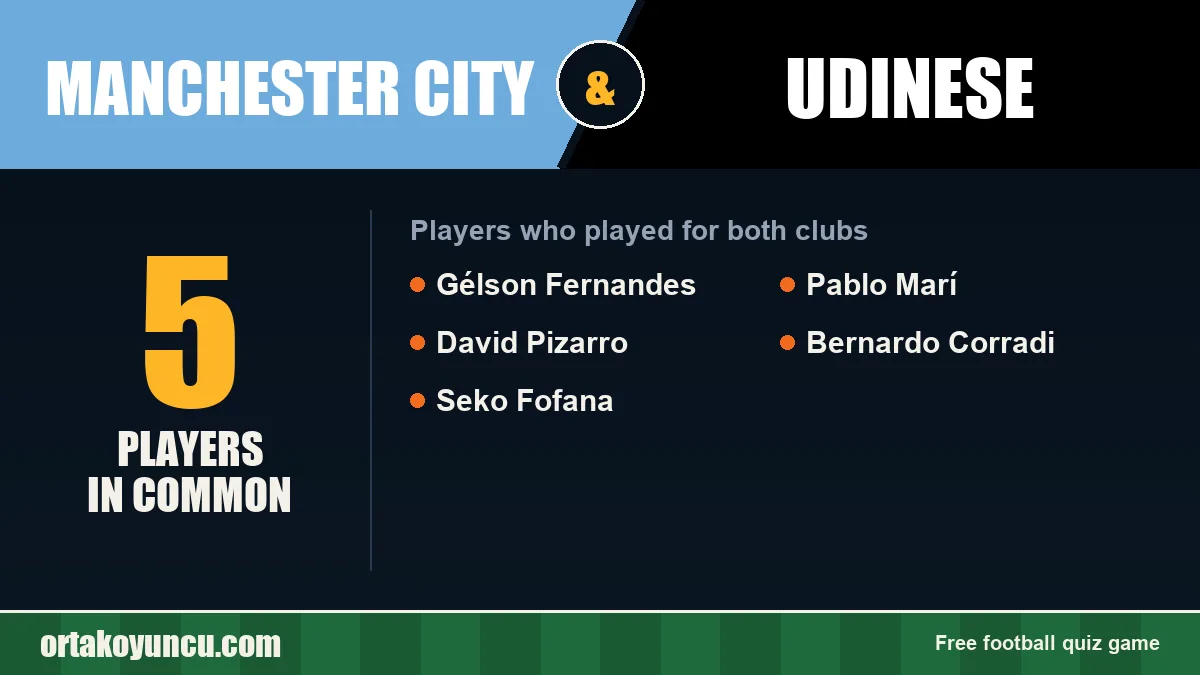Players who played for both Manchester City and Udinese: 5 players