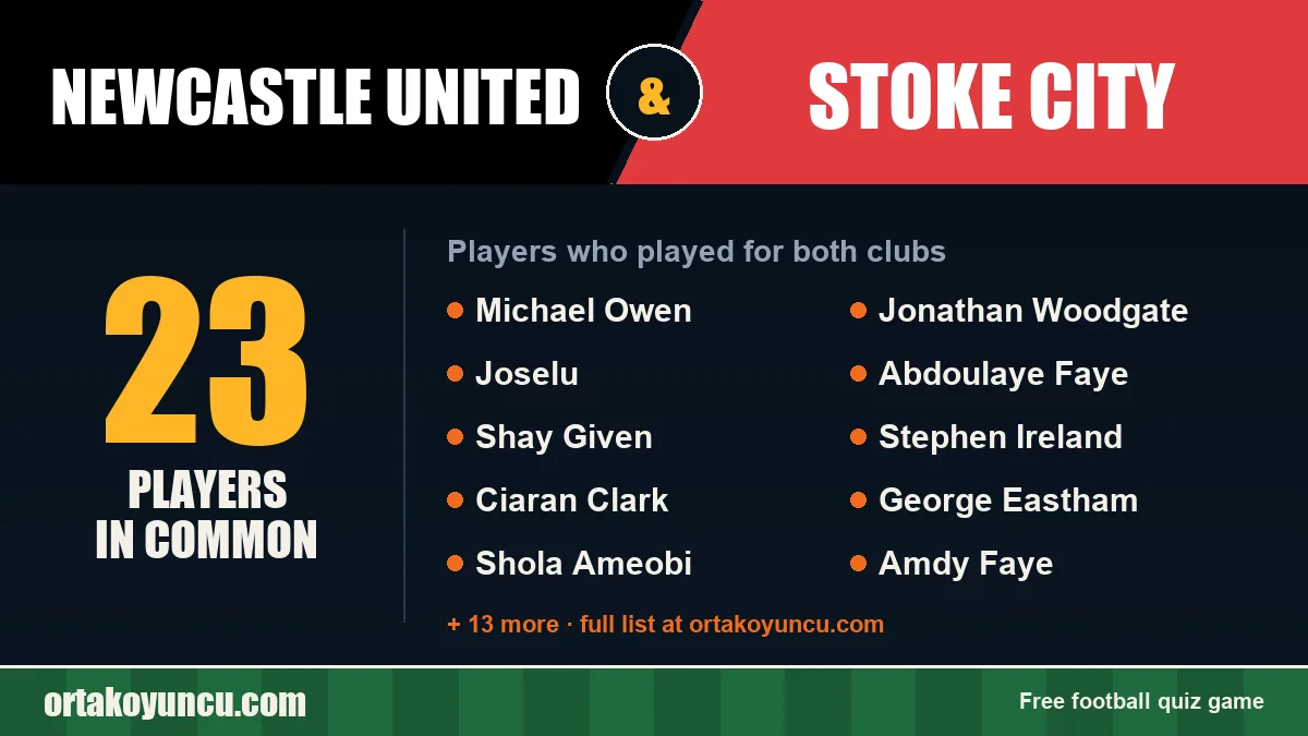 Players who played for both Newcastle United and Stoke City: 23 players