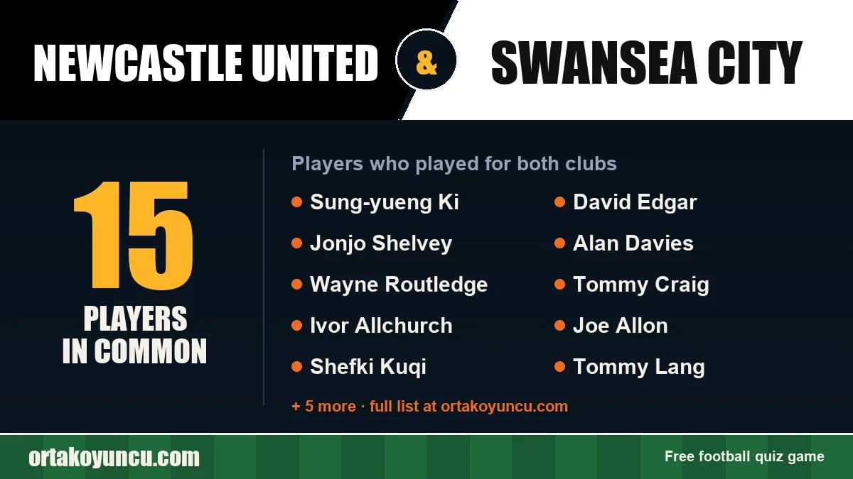Players who played for both Newcastle United and Swansea City: 15 players