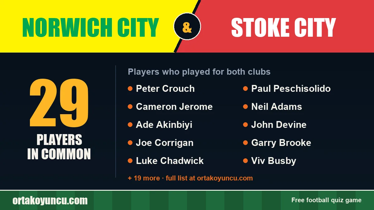 Players who played for both Norwich City and Stoke City: 29 players