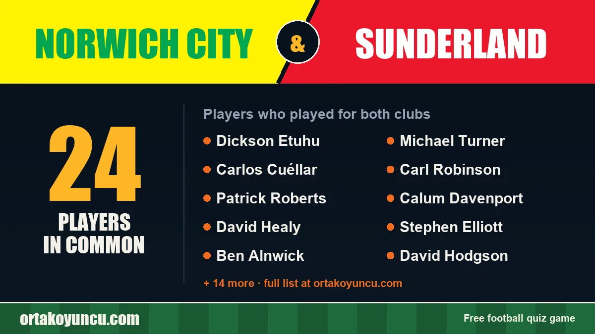 Players who played for both Norwich City and Sunderland: 24 players