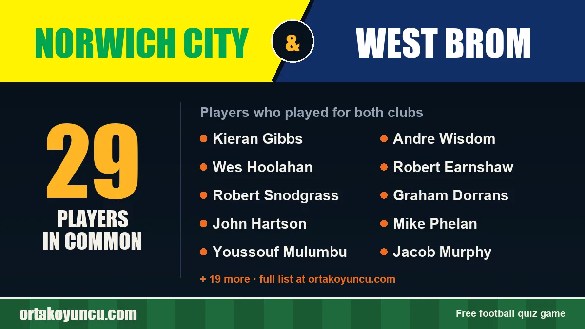Players who played for both Norwich City and West Brom: 29 players