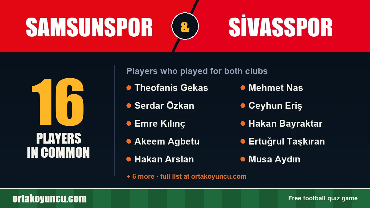 Players who played for both Samsunspor and Sivasspor: 16 players