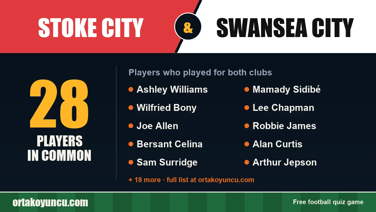Players who played for both Stoke City and Swansea City: 28 players