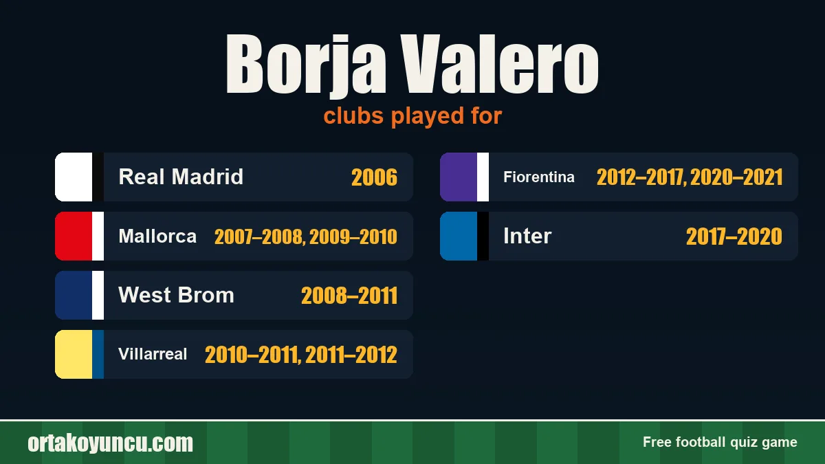 Borja Valero: clubs and years