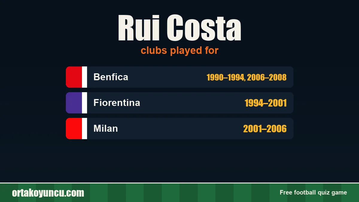 Rui Costa: clubs and years