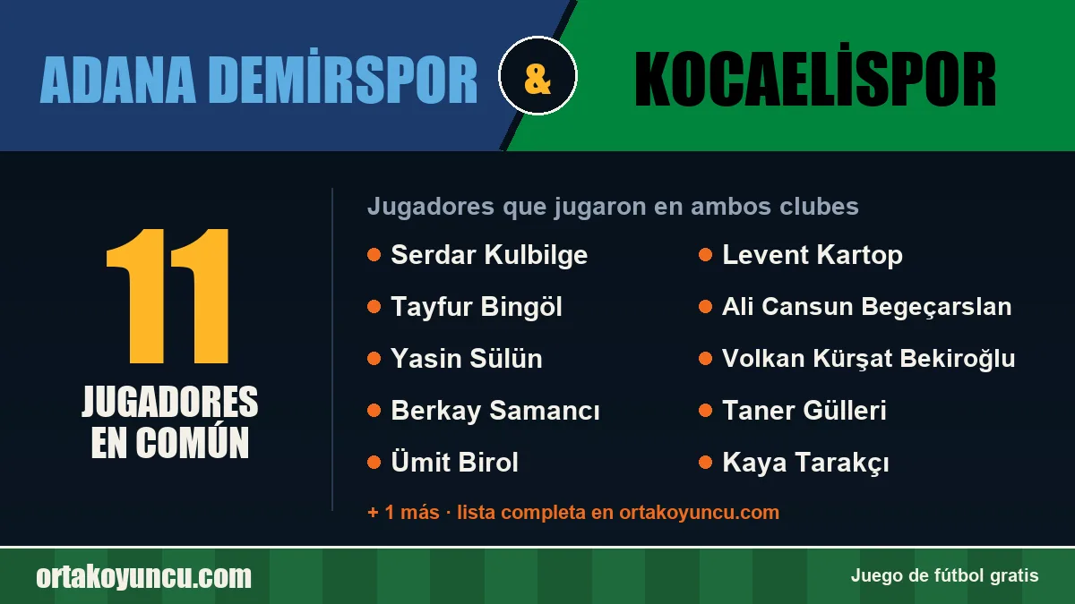 Jugadores que jugaron en Adana Demirspor y Kocaelispor: 11 jugadores