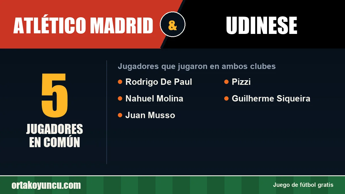 Jugadores que jugaron en Atlético Madrid y Udinese: 5 jugadores