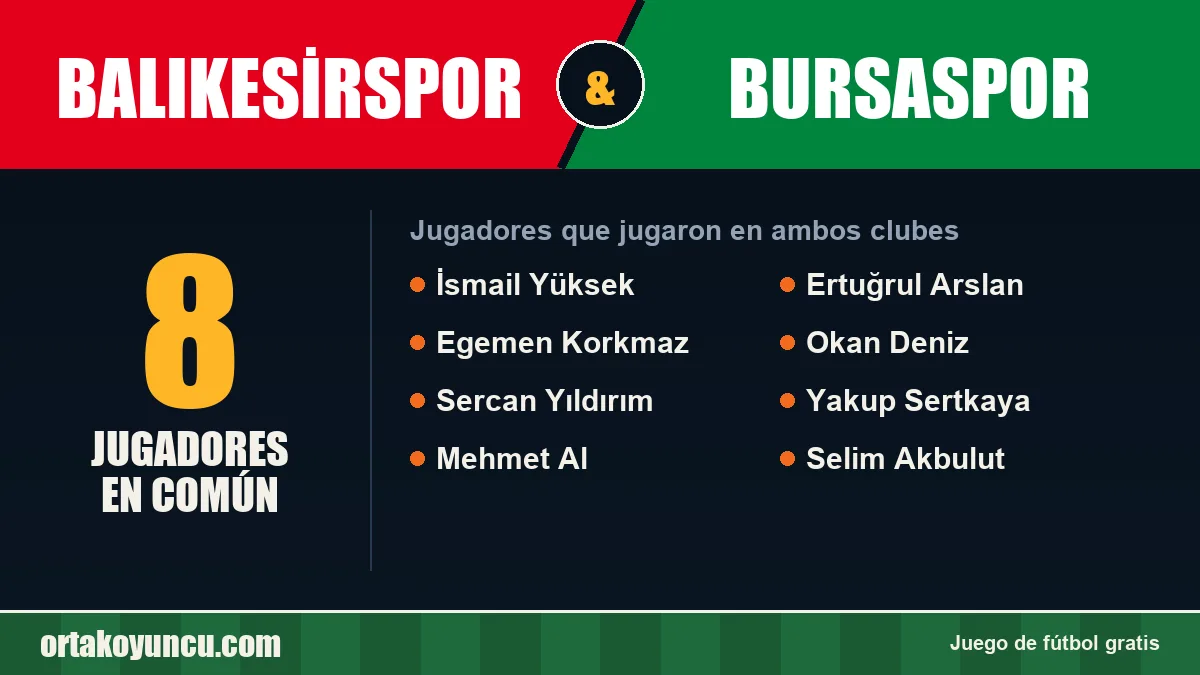 Jugadores que jugaron en Balıkesirspor y Bursaspor: 8 jugadores