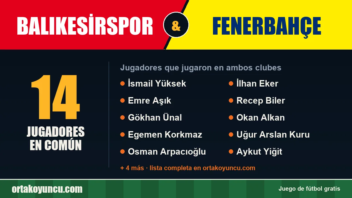 Jugadores que jugaron en Balıkesirspor y Fenerbahçe: 14 jugadores