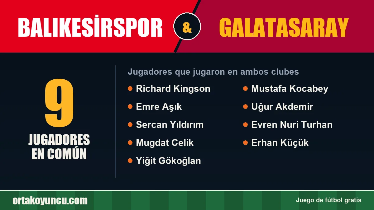 Jugadores que jugaron en Balıkesirspor y Galatasaray: 9 jugadores