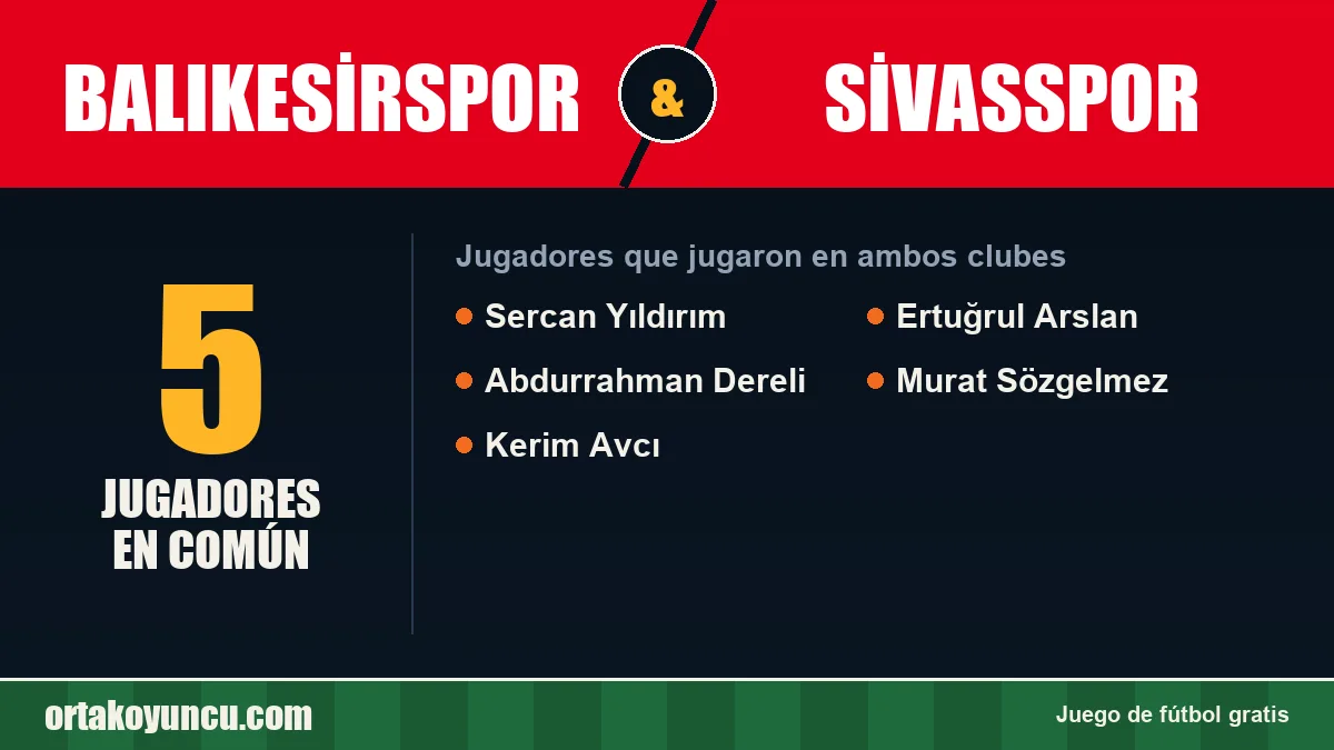 Jugadores que jugaron en Balıkesirspor y Sivasspor: 5 jugadores