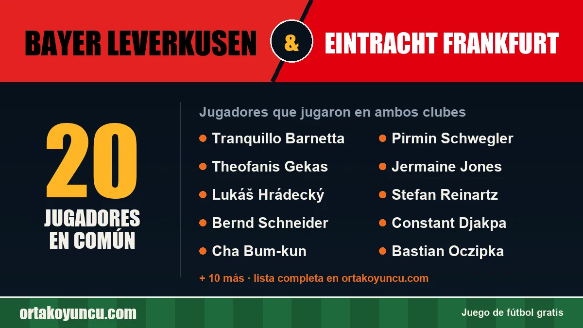 Jugadores que jugaron en Bayer Leverkusen y Eintracht Frankfurt: 20 jugadores