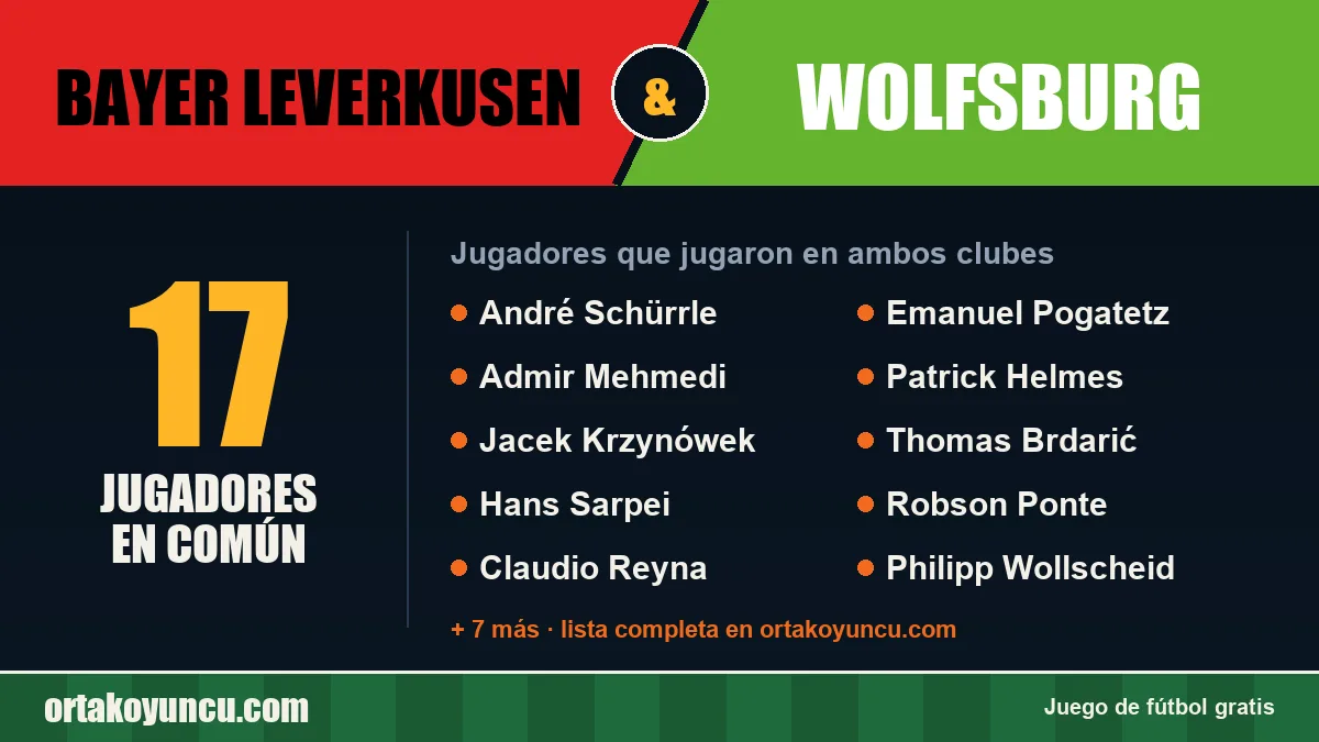 Jugadores que jugaron en Bayer Leverkusen y Wolfsburg: 17 jugadores