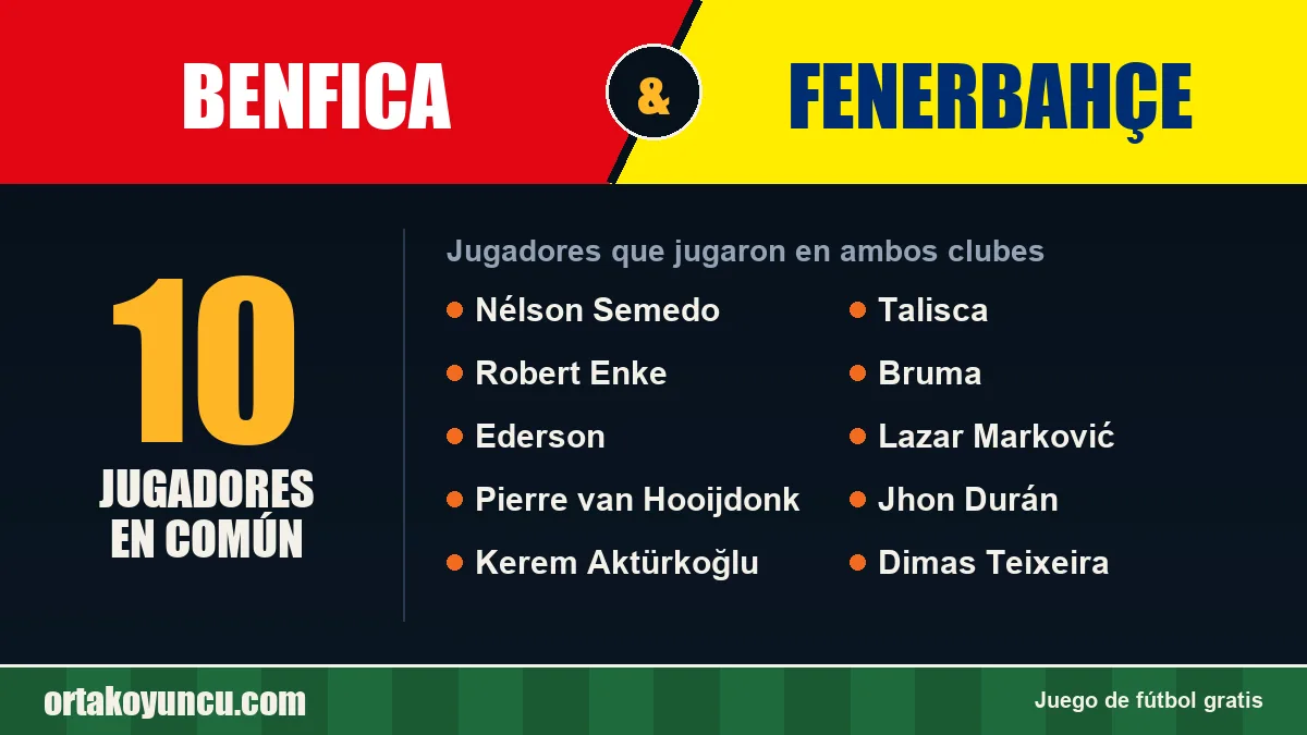Jugadores que jugaron en Benfica y Fenerbahçe: 10 jugadores
