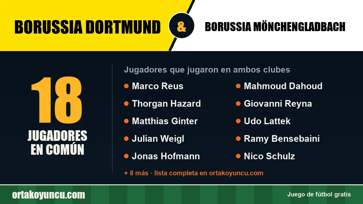 Jugadores que jugaron en Borussia Dortmund y Borussia Mönchengladbach: 18 jugadores