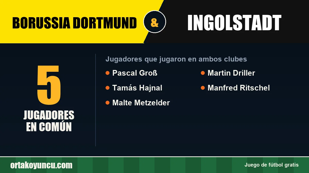 Jugadores que jugaron en Borussia Dortmund y Ingolstadt: 5 jugadores