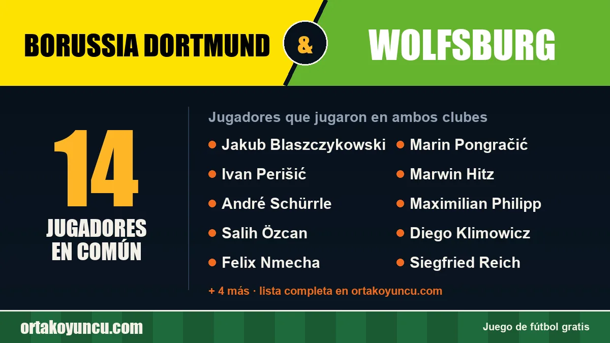 Jugadores que jugaron en Borussia Dortmund y Wolfsburg: 14 jugadores