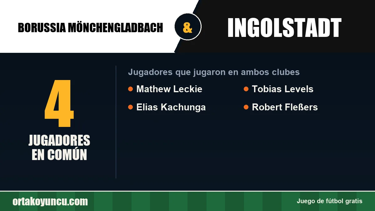 Jugadores que jugaron en Borussia Mönchengladbach y Ingolstadt: 4 jugadores
