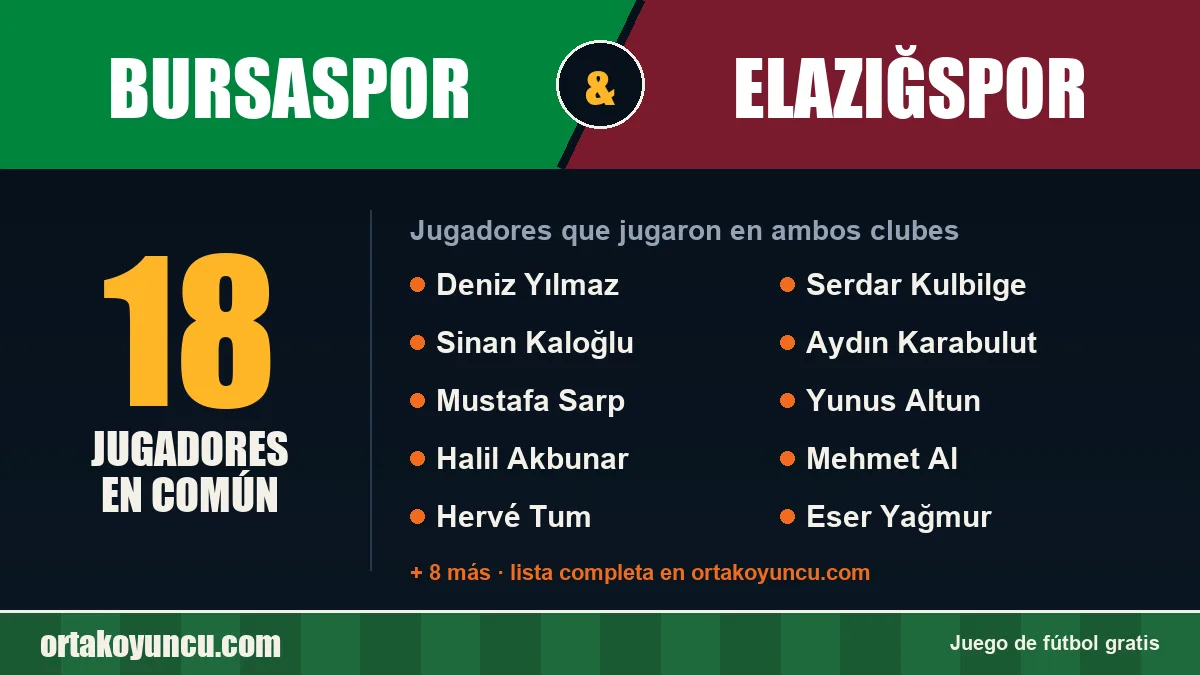 Jugadores que jugaron en Bursaspor y Elazığspor: 18 jugadores