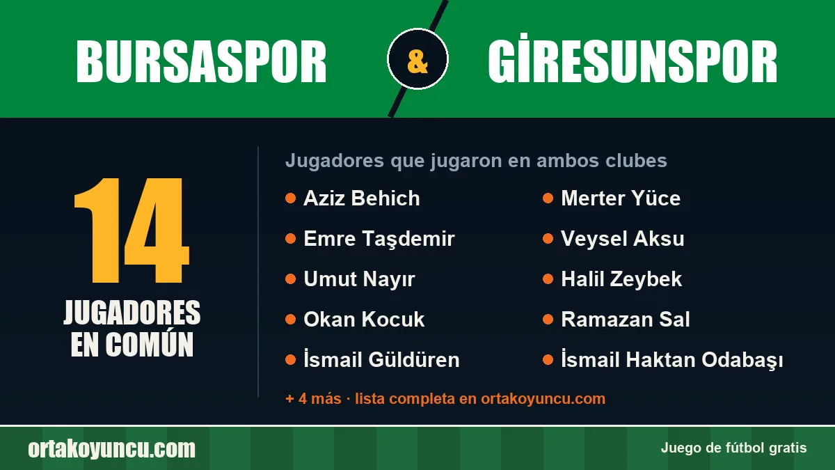 Jugadores que jugaron en Bursaspor y Giresunspor: 14 jugadores