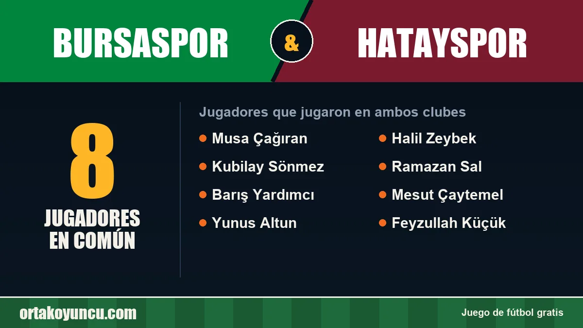 Jugadores que jugaron en Bursaspor y Hatayspor: 8 jugadores