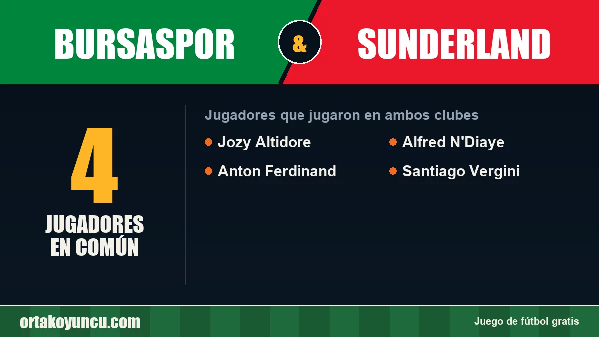 Jugadores que jugaron en Bursaspor y Sunderland: 4 jugadores