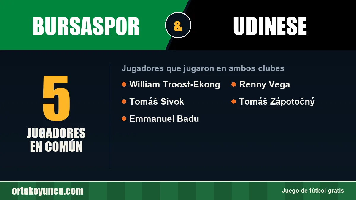 Jugadores que jugaron en Bursaspor y Udinese: 5 jugadores