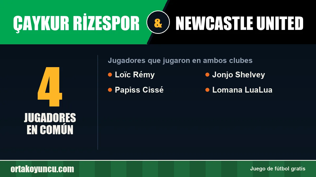 Jugadores que jugaron en Çaykur Rizespor y Newcastle United: 4 jugadores