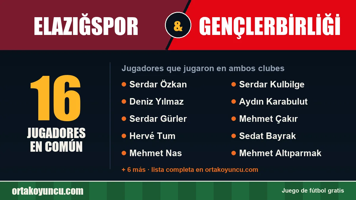 Jugadores que jugaron en Elazığspor y Gençlerbirliği: 16 jugadores