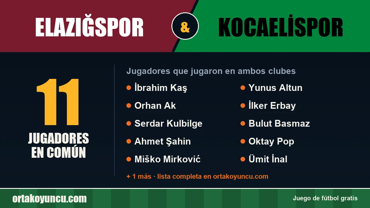 Jugadores que jugaron en Elazığspor y Kocaelispor: 11 jugadores