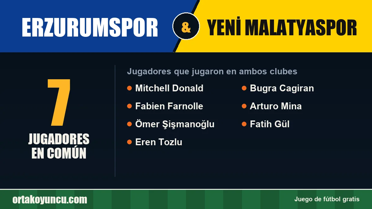 Jugadores que jugaron en Erzurumspor y Yeni Malatyaspor: 7 jugadores