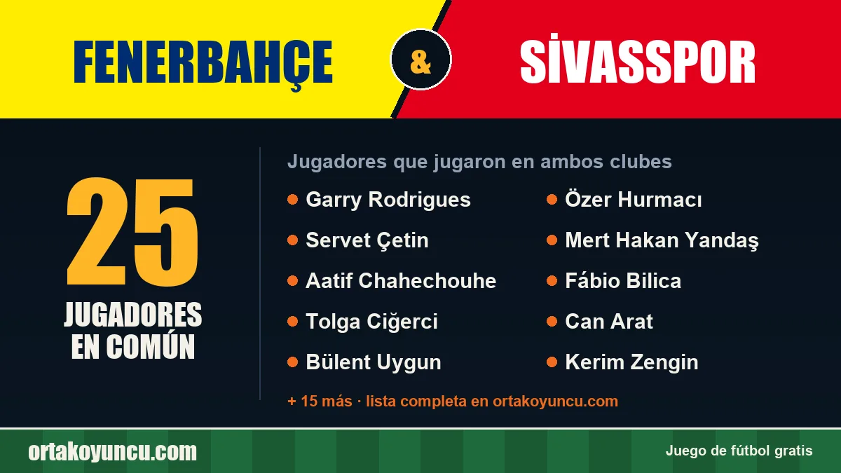 Jugadores que jugaron en Fenerbahçe y Sivasspor: 25 jugadores