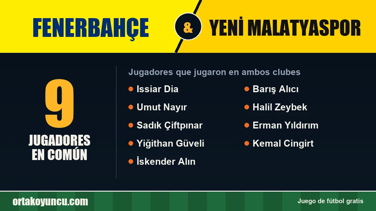 Jugadores que jugaron en Fenerbahçe y Yeni Malatyaspor: 9 jugadores