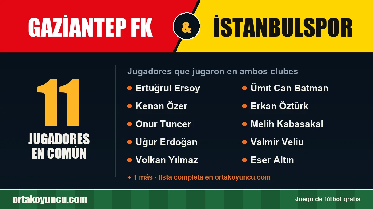 Jugadores que jugaron en Gaziantep FK y İstanbulspor: 11 jugadores