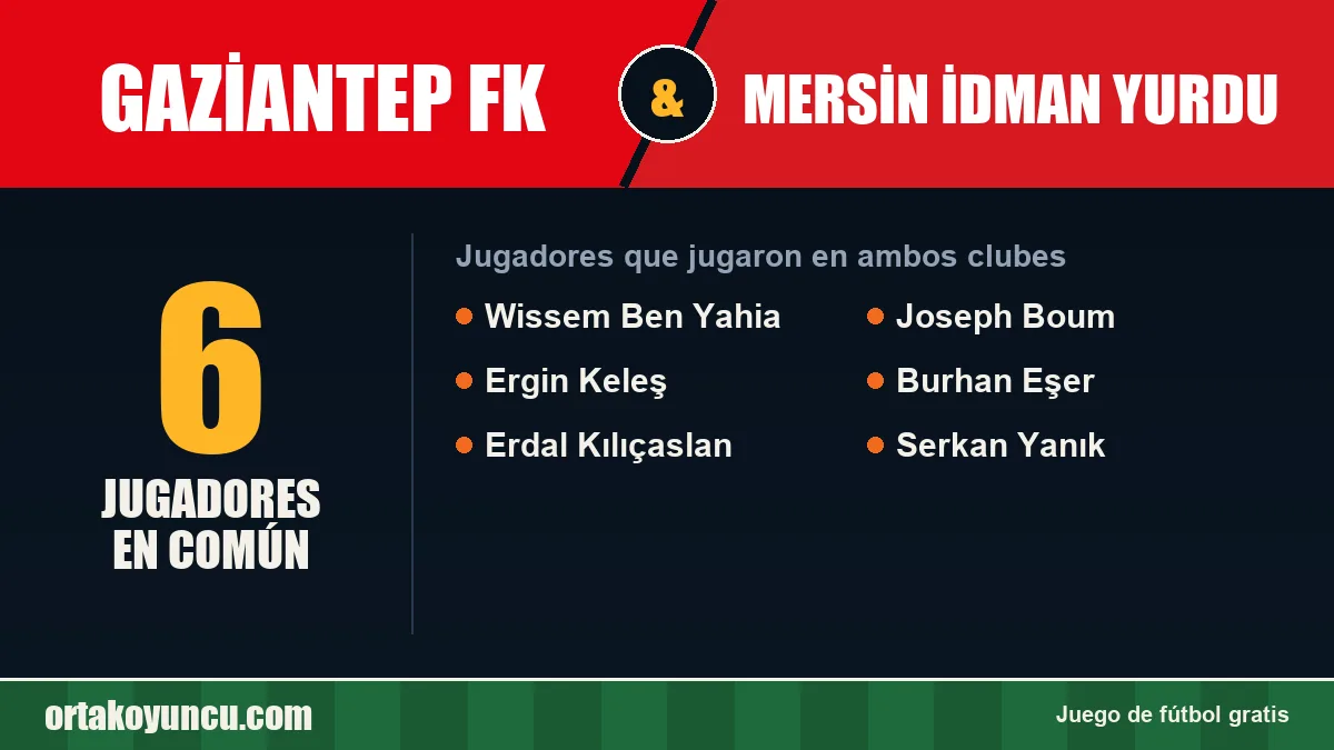 Jugadores que jugaron en Gaziantep FK y Mersin İdman Yurdu: 6 jugadores