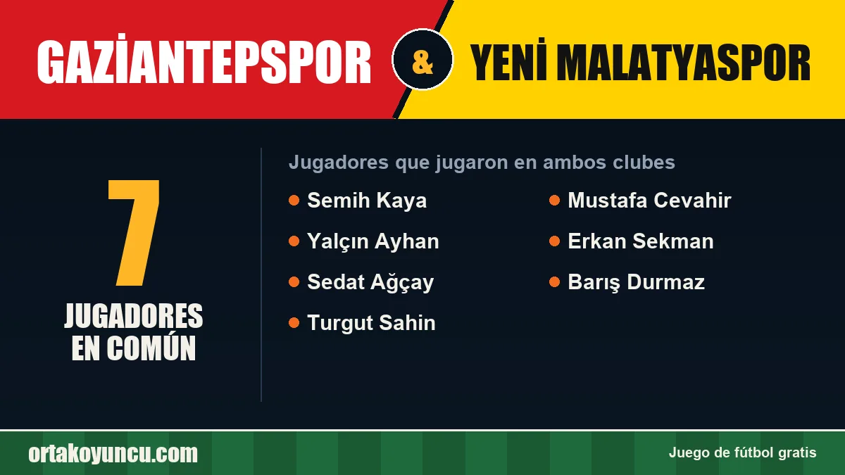 Jugadores que jugaron en Gaziantepspor y Yeni Malatyaspor: 7 jugadores