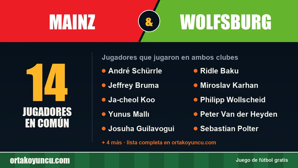 Jugadores que jugaron en Mainz y Wolfsburg: 14 jugadores