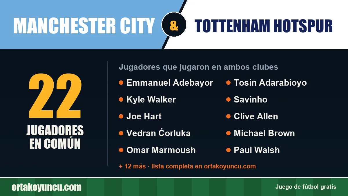 Jugadores que jugaron en Manchester City y Tottenham Hotspur: 22 jugadores