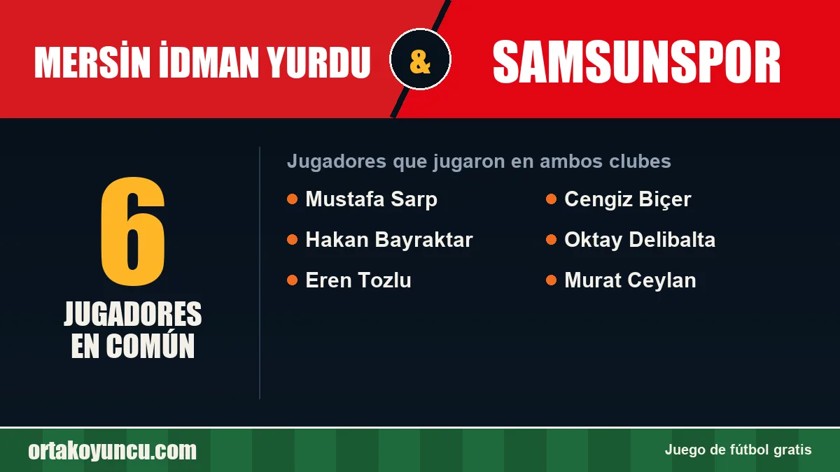 Jugadores que jugaron en Mersin İdman Yurdu y Samsunspor: 6 jugadores