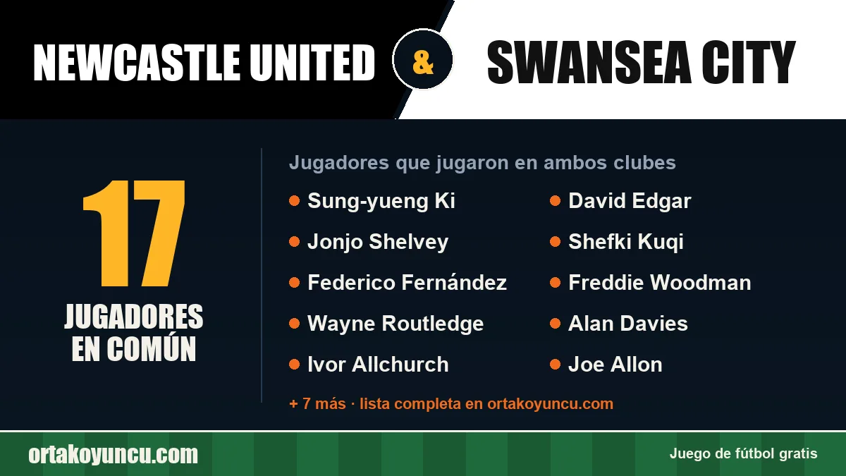 Jugadores que jugaron en Newcastle United y Swansea City: 17 jugadores