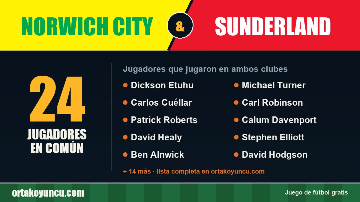 Jugadores que jugaron en Norwich City y Sunderland: 24 jugadores