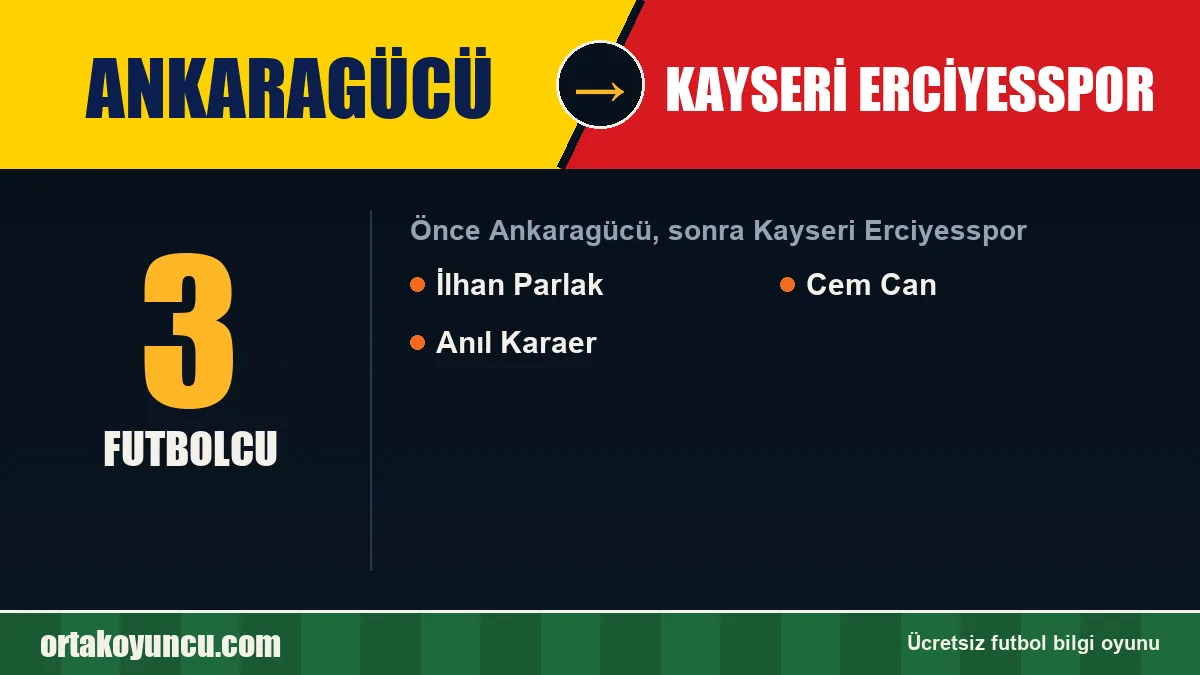 Ankaragücü'den Kayseri Erciyesspor'a geçen futbolcular: 3 futbolcu
